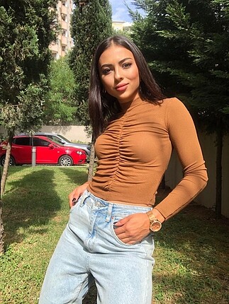 Büzgülü taba renk bluz