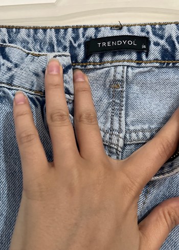 36 Beden Kadın Gri Mavi Bol Kesim Midi Denim Pantolon