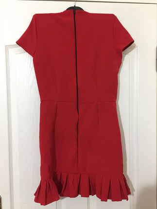 Zara Zara Uçları Hareketli Ofis Stil Kırmızı Mini Elbise