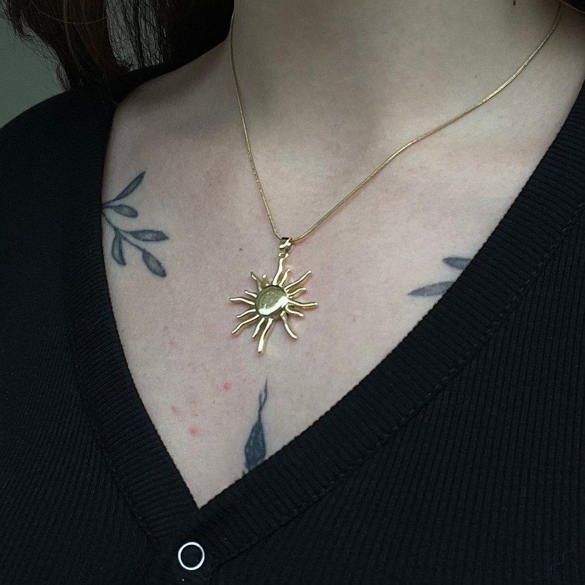 Gold Güneş Motifli Çelik Kolye - Görsel 2