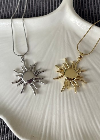 Güneş Motifli Silver Çelik Kolye - Görsel 2
