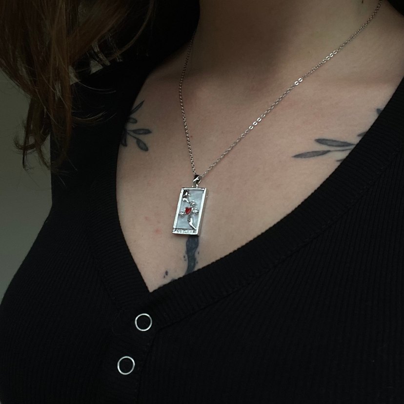 Lovers Tarot Silver Çelik Kolye - Görsel 2