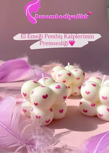 El Emeği Pembe Kalpli bubble Mumlar