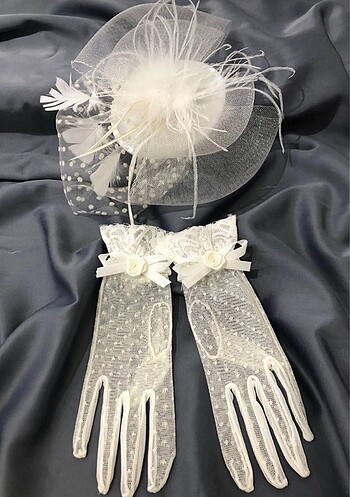 Tasarımcı Beyaz puantiyeli Nikah şapka-eldiveni