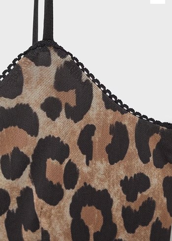 m Beden Leopar Desenli Uzun Askılı Elbise