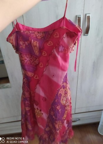 Pembe Bohem Midi Straplez Elbise - Görsel 2