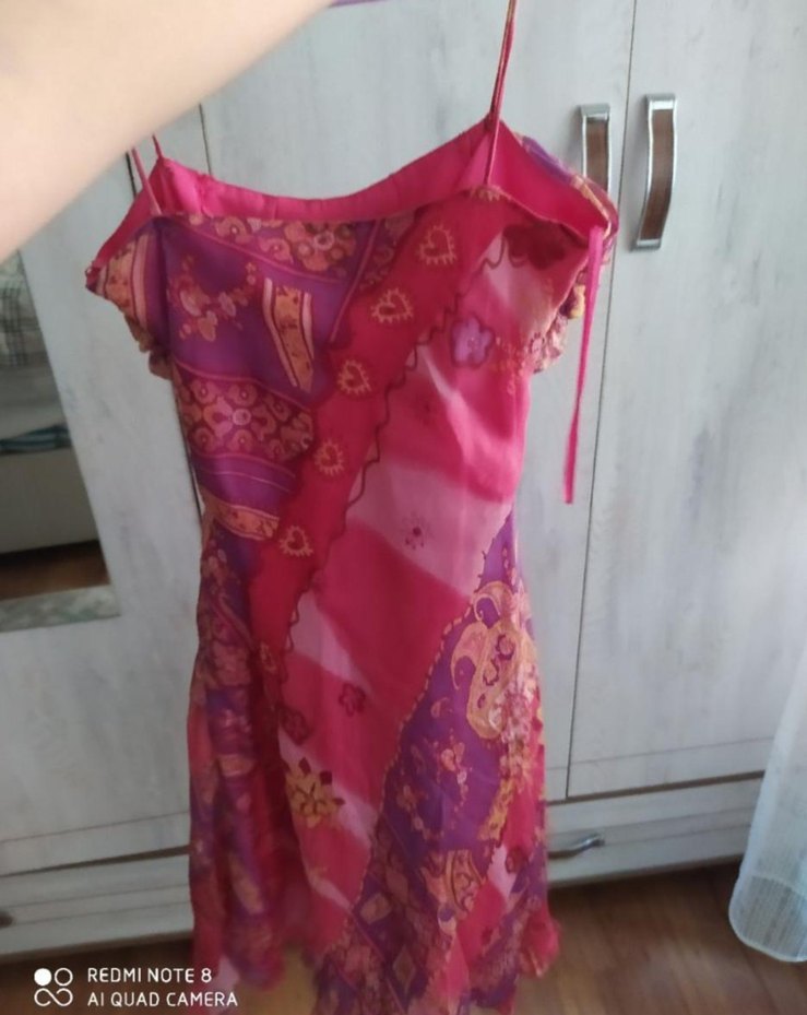 Pembe Bohem Midi Straplez Elbise - Görsel 2