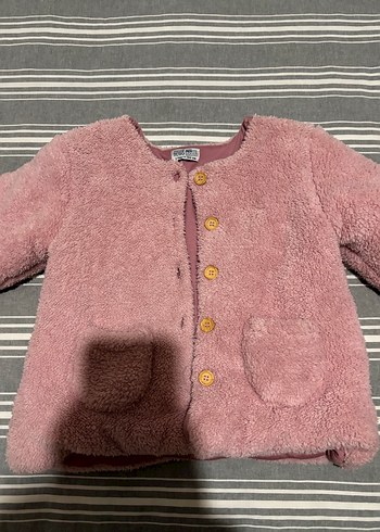 Kız Çocuk Pembe Düğmeli Polar Ceket - Görsel 3