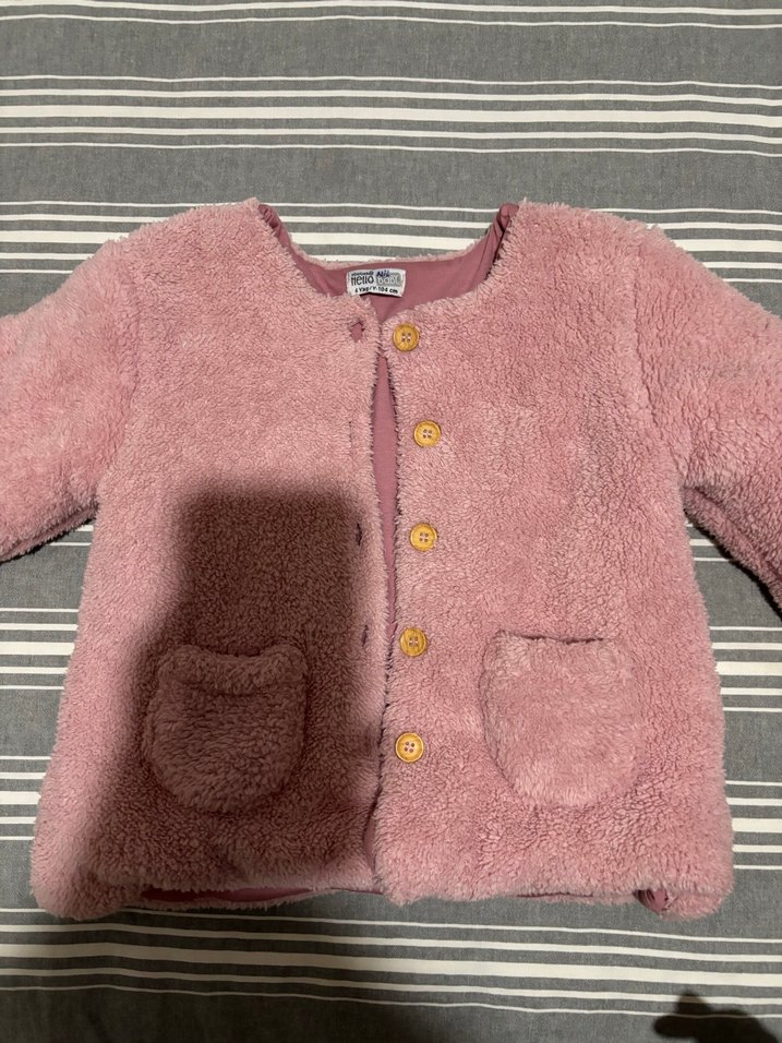 Kız Çocuk Pembe Düğmeli Polar Ceket - Görsel 4