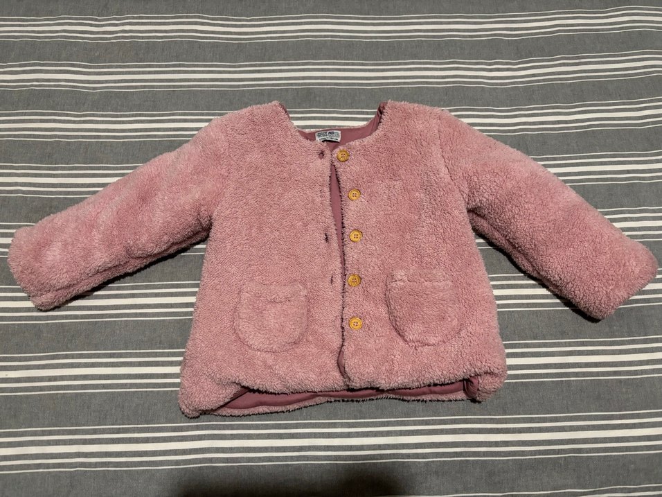 Kız Çocuk Pembe Düğmeli Polar Ceket - Görsel 2