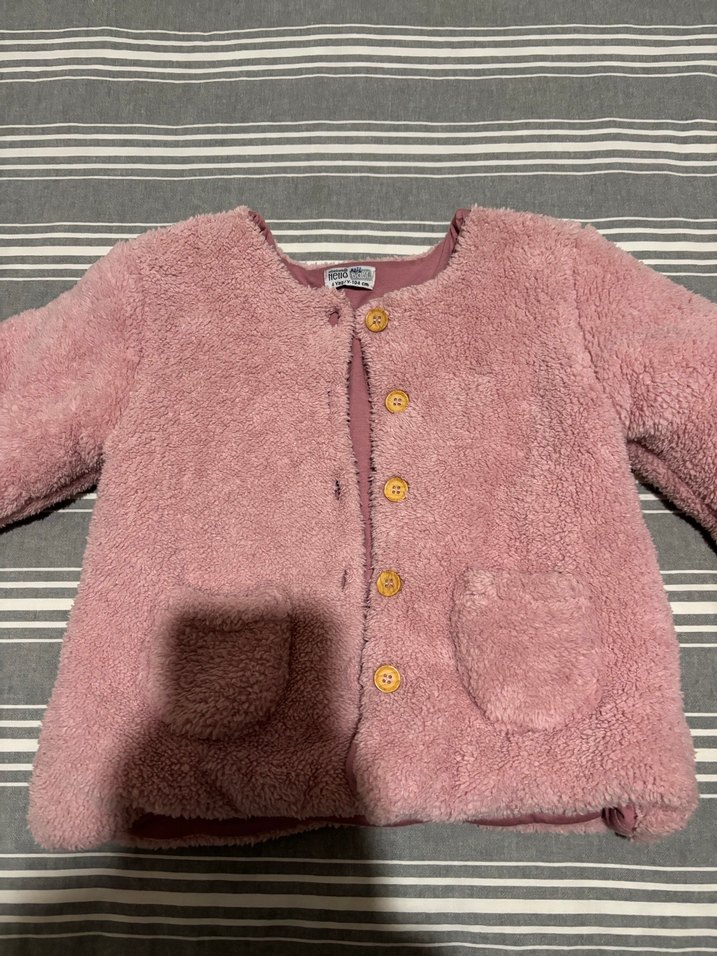 Kız Çocuk Pembe Düğmeli Polar Ceket - Görsel 3