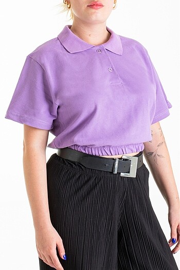 Pamuklu Polo Yaka Crop Tişört