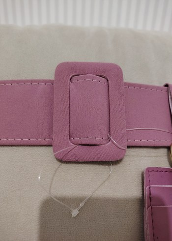 Pembe Deri Tokalı küçük çantalı Kadın Kemer - Görsel 3