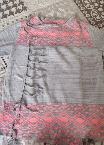 Gri Püsküllü Örgü Bohem hırka - Görsel 4