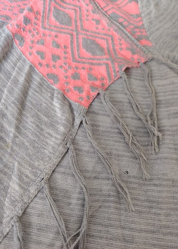 Gri Püsküllü Örgü Bohem hırka - Görsel 5