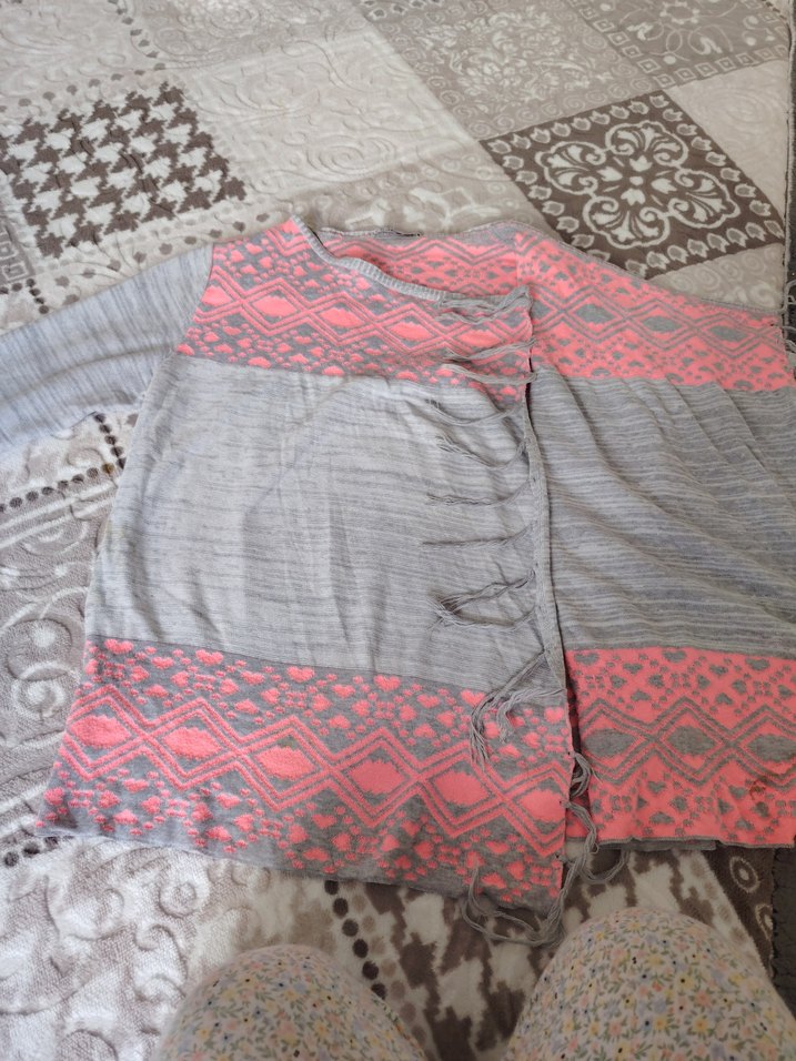 Gri Püsküllü Örgü Bohem hırka - Görsel 3