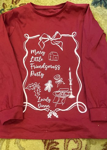 Bordo Uzun Kollu Baskılı Kız Tişörtü - Görsel 3