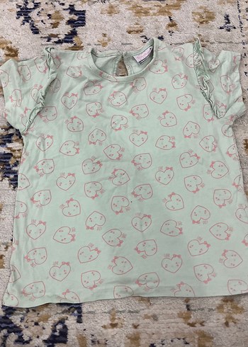 Kız Çocuk Yeşil Baskılı Pamuk Tişört - Görsel 2