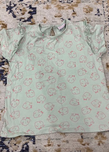 Kız Çocuk Yeşil Baskılı Pamuk Tişört - Görsel 3