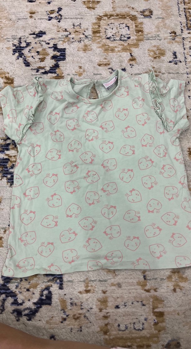 Kız Çocuk Yeşil Baskılı Pamuk Tişört - Görsel 2