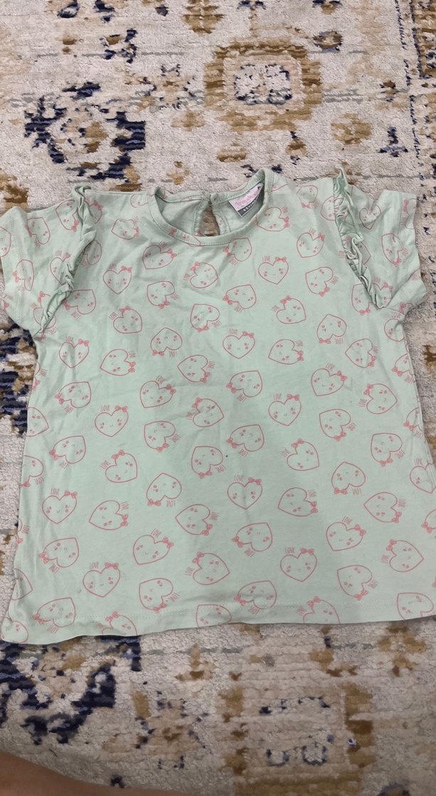 Kız Çocuk Yeşil Baskılı Pamuk Tişört - Görsel 3