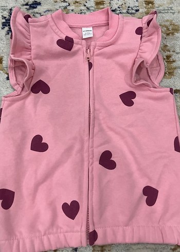 Kız Çocuk Pembe Kalp Desenli Fermuarlı Yelek - Görsel 2