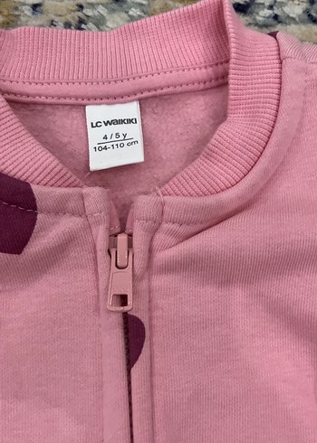 Kız Çocuk Pembe Kalp Desenli Fermuarlı Yelek - Görsel 3