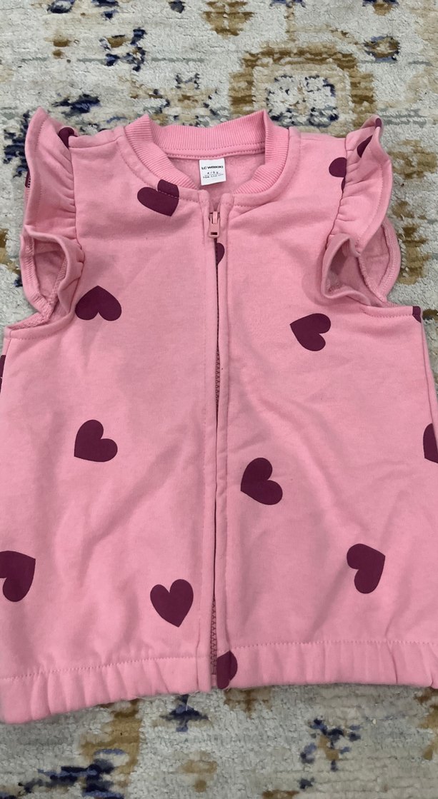 Kız Çocuk Pembe Kalp Desenli Fermuarlı Yelek - Görsel 2
