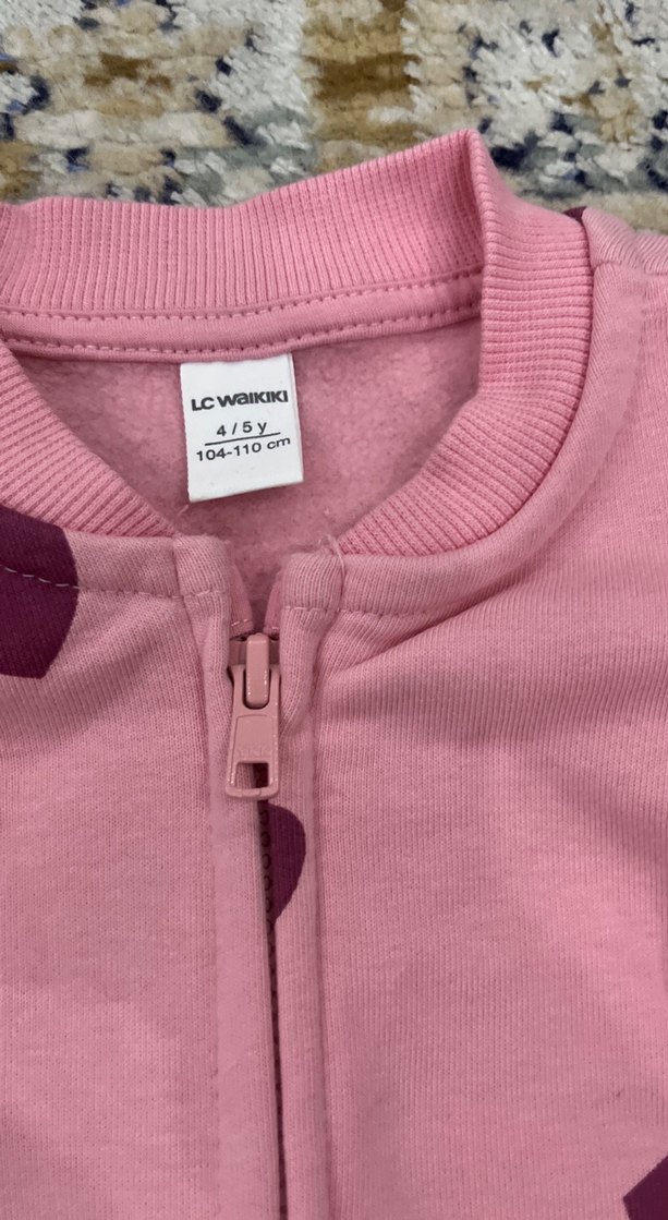 Kız Çocuk Pembe Kalp Desenli Fermuarlı Yelek - Görsel 3