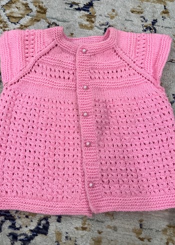 Kız Çocuk Pembe Örgü Kolsuz Hırka - Görsel 2