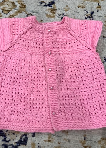 Kız Çocuk Pembe Örgü Kolsuz Hırka - Görsel 3