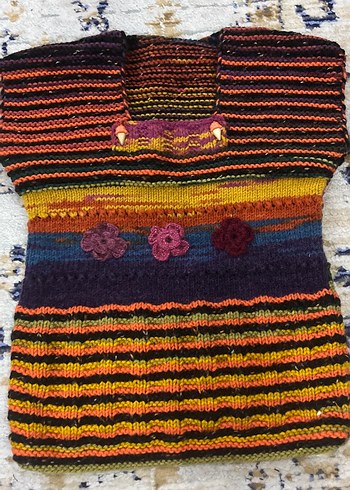 Çiçek Detaylı Çok Renkli Bohem Triko kazak - Görsel 2