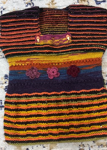 Çiçek Detaylı Çok Renkli Bohem Triko kazak - Görsel 3