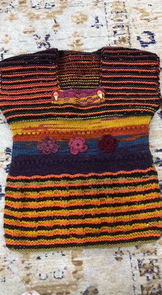 Çiçek Detaylı Çok Renkli Bohem Triko kazak - Görsel 2