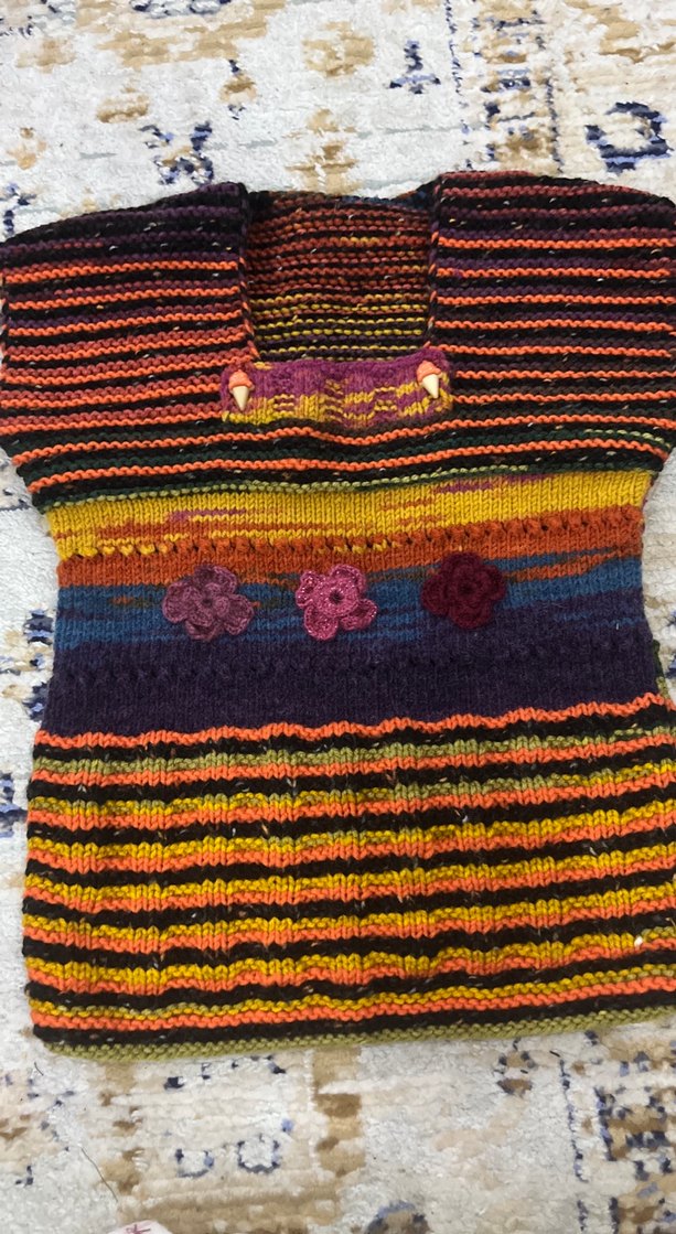 Çiçek Detaylı Çok Renkli Bohem Triko kazak - Görsel 3