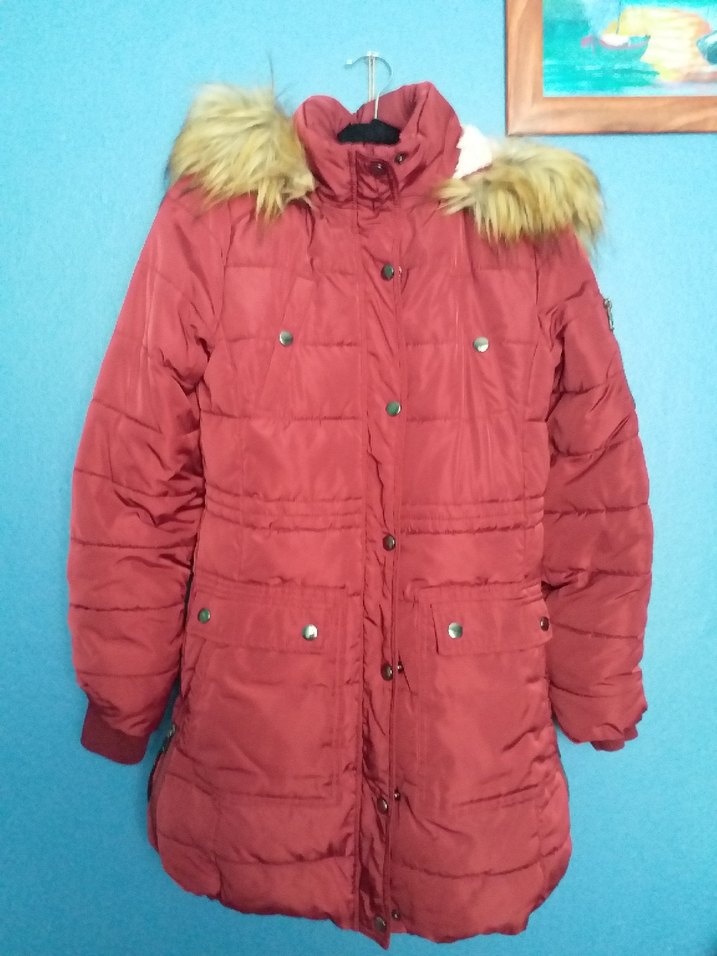 Kürk Detaylı Kırmızı Kız Çocuk Kışlık Mont - Görsel 3