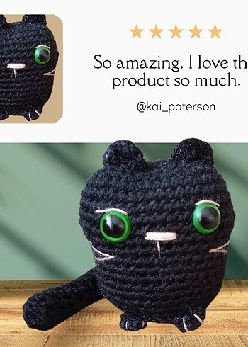 Siyah Örgü Peluş Oyuncak Kedi - Görsel 3