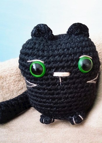 Siyah Örgü Peluş Oyuncak Kedi - Görsel 2