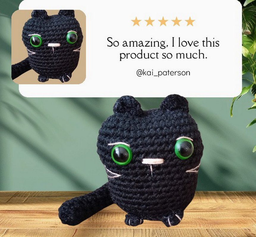 Siyah Örgü Peluş Oyuncak Kedi - Görsel 3