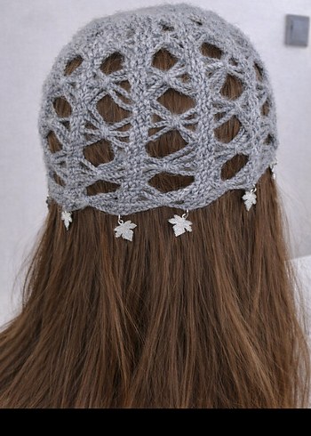 Gri Dantel Detaylı Örgü Kadın Bere - Görsel 2