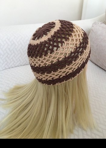 Bej Örgü Bohem Dantel Kadın Şapka - Görsel 2