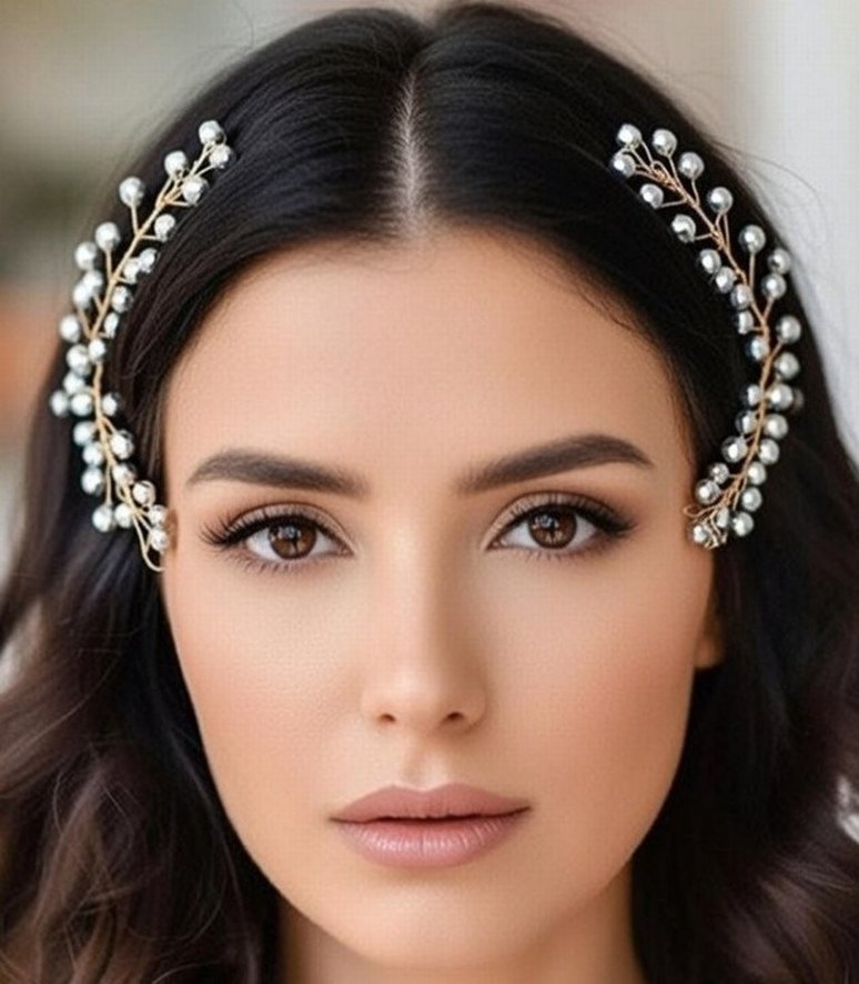 İnci İşlemeli Bej Saç Tokası Çift Set - Görsel 2