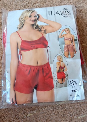 Kırmızı Parlak Mini Kadın Pijama Takımı
