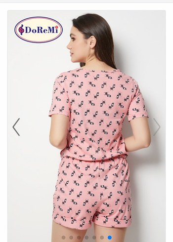l Beden Pembe Baskılı Kısa Kollu Kadın Pijama Takımı