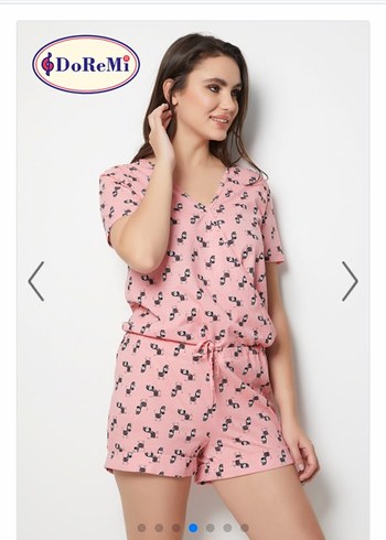 Doremi Pembe Baskılı Kısa Kollu Kadın Pijama Takımı