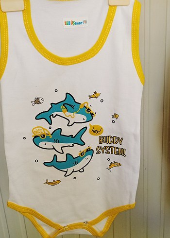 Sarı Kenarlı Renkli Baskılı Bebek Çıtçıtlı Body