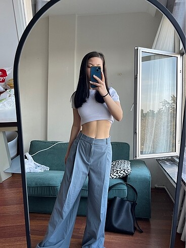 Zara ZARA ETİKETLİ YÜKSEK BEL WIDE LEG KUMAŞ PANTOLON