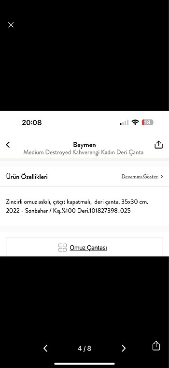 Beden kahverengi Renk Beymen Destroyed Deri Çanta