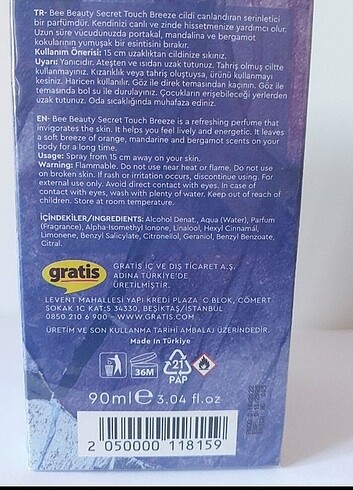  Beden Bee Beauty Secret Touch Breeze EDT 90 Ml