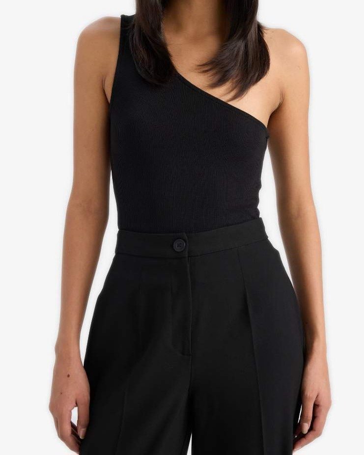 Miss Murem Tek Omuzlu Siyah Kadın Atlet - Görsel 3